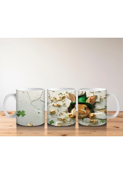 Şapkalı Tavşan ve Yonca Süsleri – Baskılı Kahve Kupası indirimleri