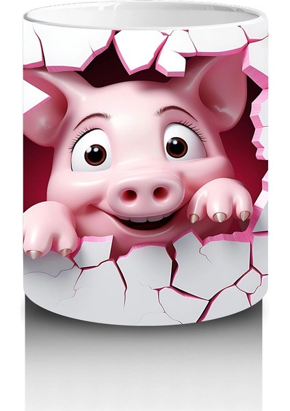 Pembe Kalplerle Süslenmiş Mutlu Domuscuk – Baskılı Kahve Kupası modelleri