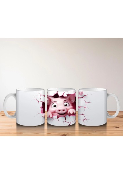Pembe Kalplerle Süslenmiş Mutlu Domuscuk – Baskılı Kahve Kupası indirimleri