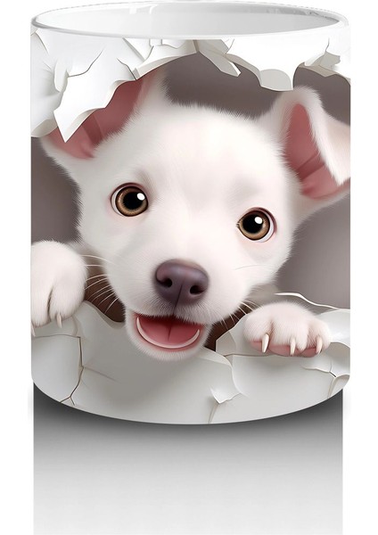 Beyaz Çiçekler Arasında Yavru Köpek – Baskılı Kahve Kupası modelleri