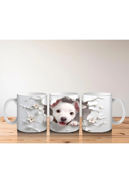Beyaz Çiçekler Arasında Yavru Köpek – Baskılı Kahve Kupası indirimleri
