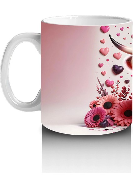 Güllerle Çevrili Kalpli Boğa Figürü – Baskılı Kahve Kupası fiyatları