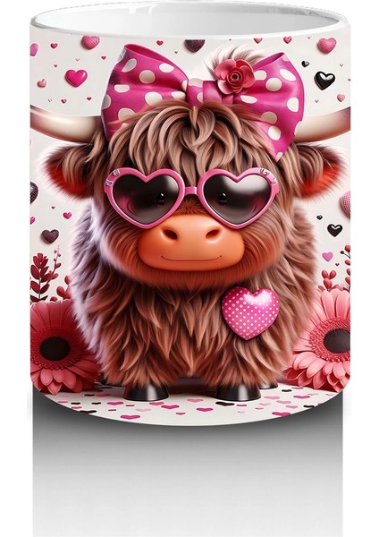 Güllerle Çevrili Kalpli Boğa Figürü – Baskılı Kahve Kupası modelleri