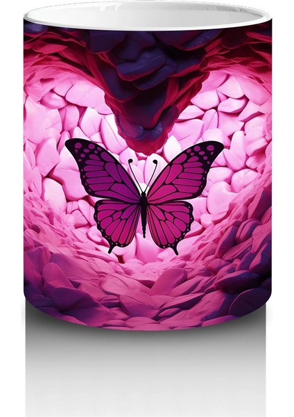 Kalp Şeklinde Işıltılı Taşlar Arasında Kelebek – Baskılı Kahve Kupası modelleri