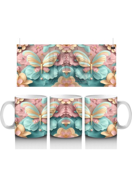 Mavi Arka Plan Üzerinde Çift Kelebek – Baskılı Kupa