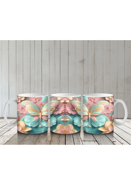 Mavi Arka Plan Üzerinde Çift Kelebek – Baskılı Kupa