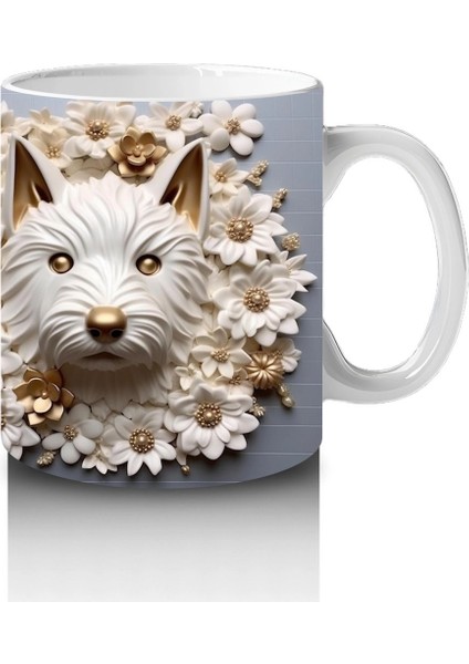 Güllerle Süslenmiş Simetrik Kedi Yüzleri – Baskılı Kahve Kupası fırsatları