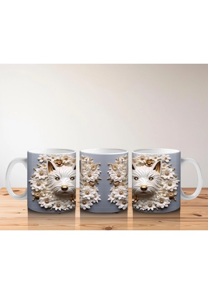 Güllerle Süslenmiş Simetrik Kedi Yüzleri – Baskılı Kahve Kupası indirimleri