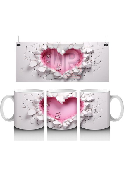 Kırık Seramik Duvar Üzerinde Kalp Şekilli Oyuk - Baskılı Kahve Kupası