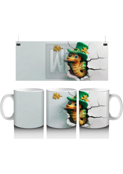 Şapkalı St. Patrick’s Temalı Sevimli Yılan Figürü - Baskılı Kahve Kupası