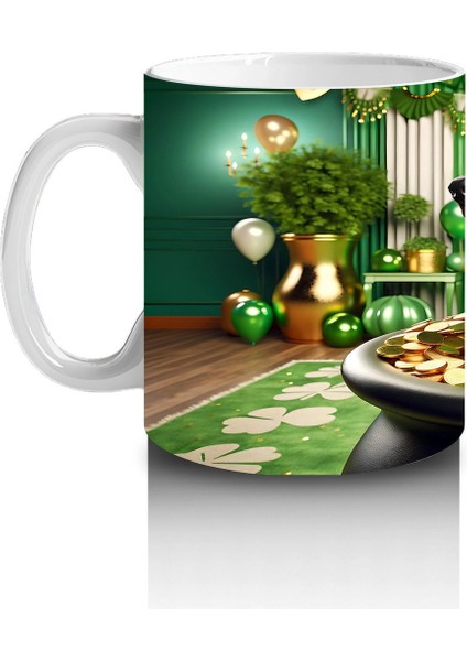 Altınlarla Dolu Kazanda Oturan St. Patrick’s Doberman - Baskılı Kahve Kupası fiyatları