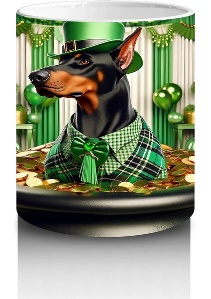 Altınlarla Dolu Kazanda Oturan St. Patrick’s Doberman - Baskılı Kahve Kupası modelleri