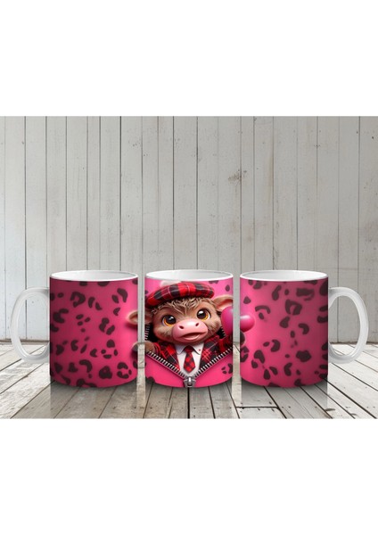 Leopar Desenli Kalpler Arasında Tatlı Buzağı – Baskılı Kupa