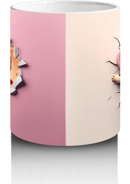 Çatlak Duvar Arasında Beliren Sevimli Dinozor Bebek (Ön ve Arka) - Baskılı Kahve Kupası modelleri