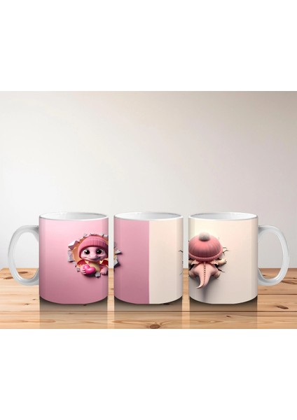 Çatlak Duvar Arasında Beliren Sevimli Dinozor Bebek (Ön ve Arka) - Baskılı Kahve Kupası indirimleri