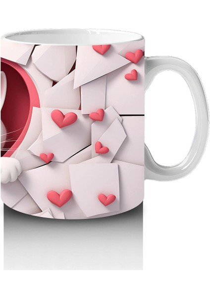 Kalpli Arka Planda Tatlı Kedi Figürü – Baskılı Kupa fırsatları