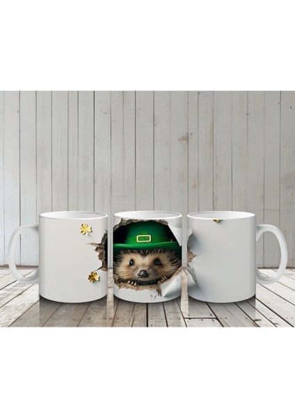 Çatlak Duvardan Bakan Şapkalı Kirpi – Baskılı Kahve Kupası