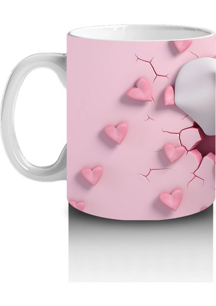 Kalplerle Süslenmiş Çatlak Zeminden Bakan Fil Tasarımı - Baskılı Kahve Kupası fiyatları