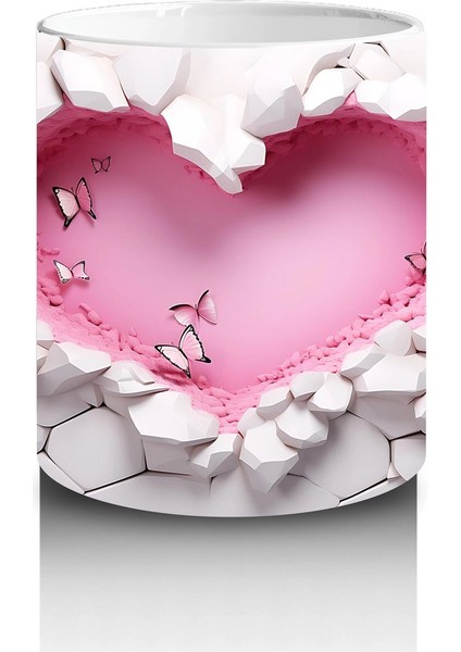 Kırık Seramik Duvar Üzerinde Kalp Şekilli Oyuk - Baskılı Kahve Kupası modelleri