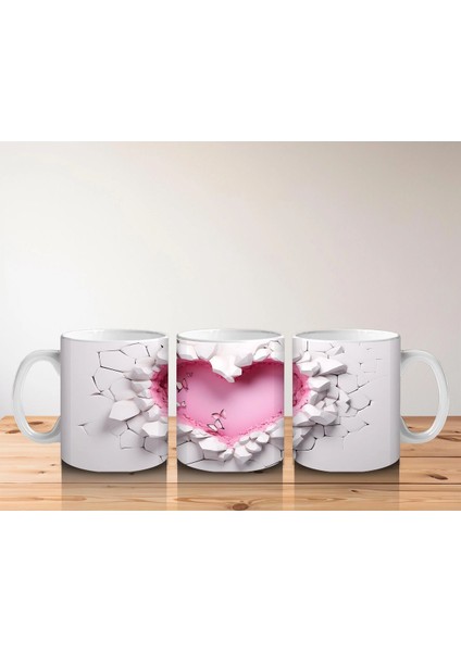 Kırık Seramik Duvar Üzerinde Kalp Şekilli Oyuk - Baskılı Kahve Kupası indirimleri