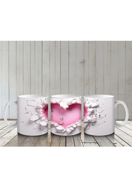 Kırık Seramik Duvar Üzerinde Kalp Şekilli Oyuk - Baskılı Kahve Kupası