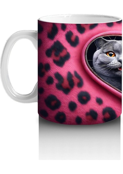 Kalpli Çerçevede Sarılmış Sevimli Gri Kedi Çifti - Baskılı Kahve Kupası fiyatları