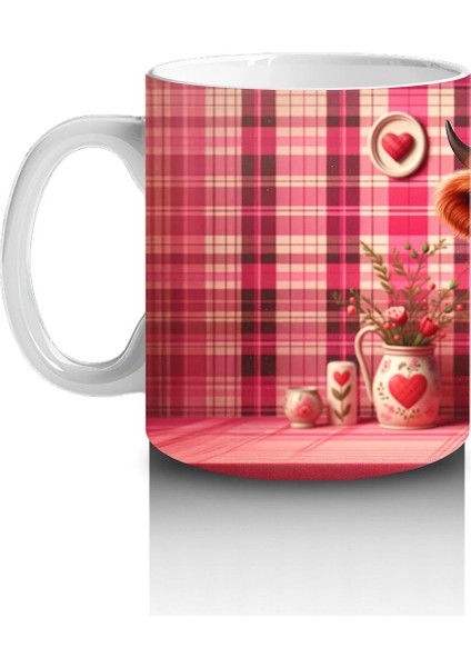 Pembe Kalpli Fon Üzerinde Sevimli Buzağı – Baskılı Kupa fiyatları