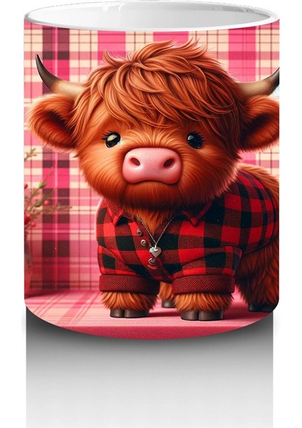 Pembe Kalpli Fon Üzerinde Sevimli Buzağı – Baskılı Kupa modelleri