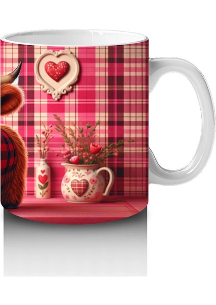 Pembe Kalpli Fon Üzerinde Sevimli Buzağı – Baskılı Kupa fırsatları