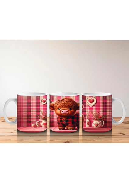 Pembe Kalpli Fon Üzerinde Sevimli Buzağı – Baskılı Kupa indirimleri