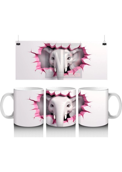 Kalpli Fon Üzerinde Sevimli Fil Maskot – Baskılı Kahve Kupası