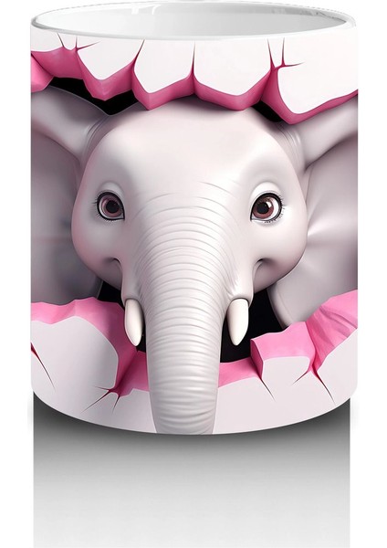 Kalpli Fon Üzerinde Sevimli Fil Maskot – Baskılı Kahve Kupası modelleri