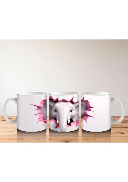 Kalpli Fon Üzerinde Sevimli Fil Maskot – Baskılı Kahve Kupası indirimleri