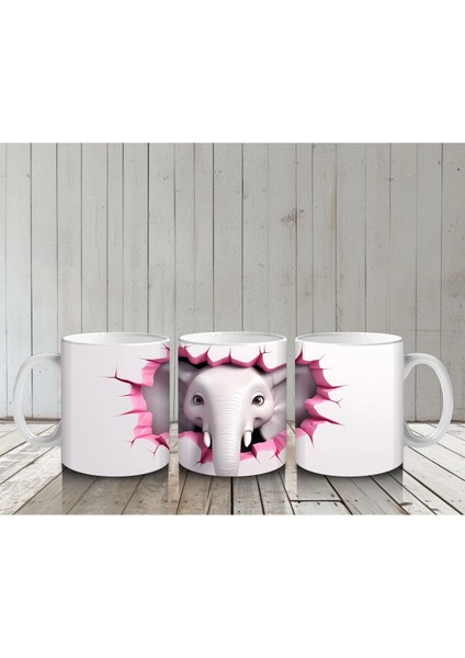 Kalpli Fon Üzerinde Sevimli Fil Maskot – Baskılı Kahve Kupası