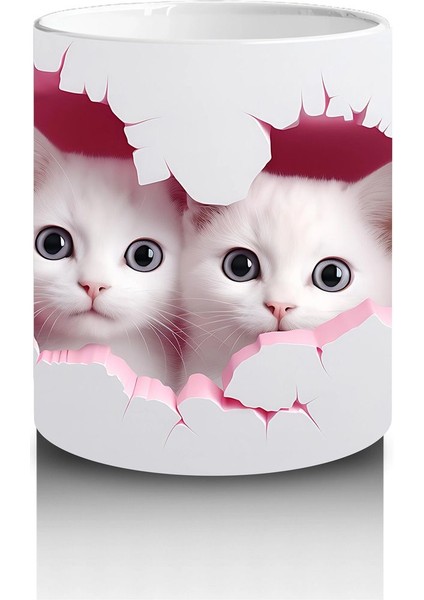 Pembe Kalplerle Süslenmiş Ikiz Kedi Yavruları – Baskılı Kahve Kupası modelleri