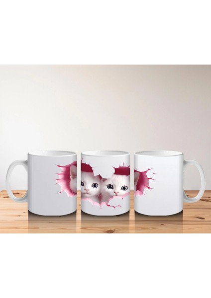 Pembe Kalplerle Süslenmiş Ikiz Kedi Yavruları – Baskılı Kahve Kupası indirimleri
