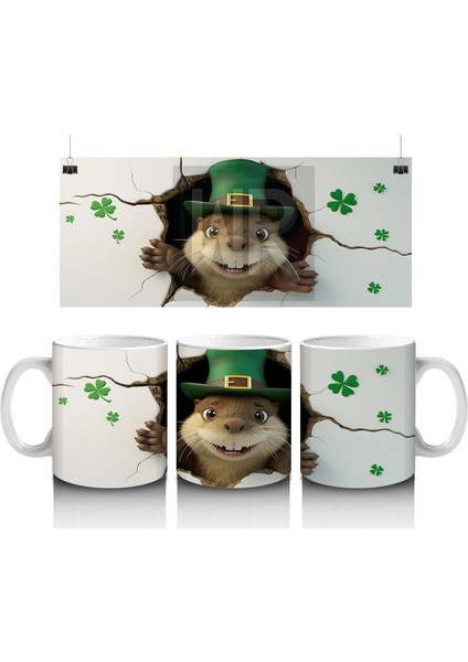 Yonca Desenli Şapkalı Fare – Baskılı Kahve Kupası