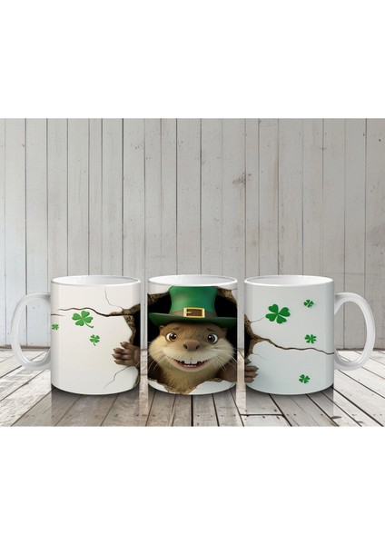 Yonca Desenli Şapkalı Fare – Baskılı Kahve Kupası