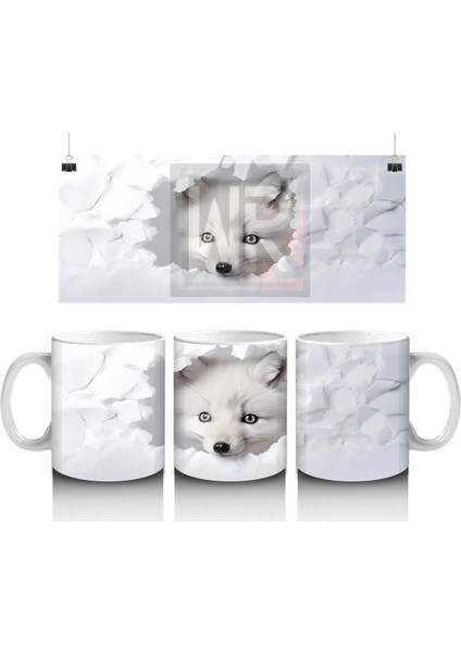 Beyaz Yapraklar Önünde Yavru Tilki– Baskılı Kahve Kupası