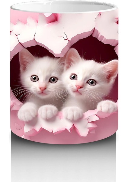 Kalp Duvarın Ardından Bakan Iki Sevimli Kedi – Baskılı Kahve Kupası modelleri