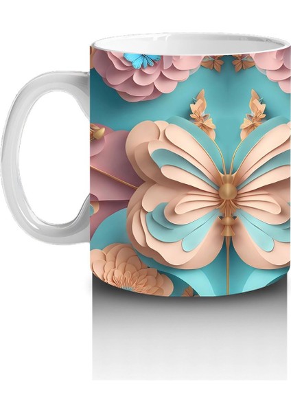 Pastel Renkli Zarif Kelebekler – Baskılı Kahve Kupası fiyatları