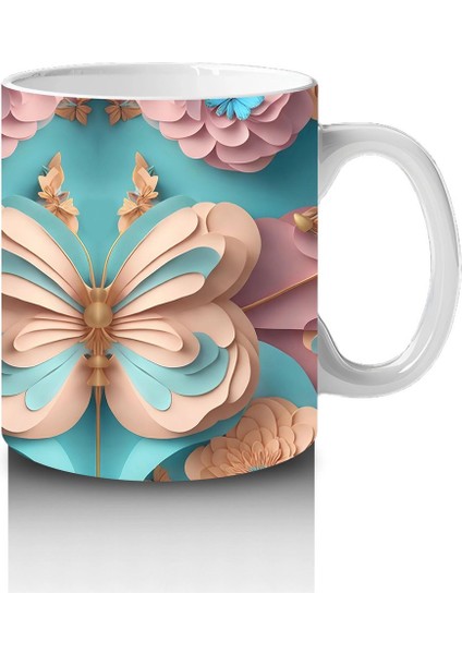 Pastel Renkli Zarif Kelebekler – Baskılı Kahve Kupası fırsatları