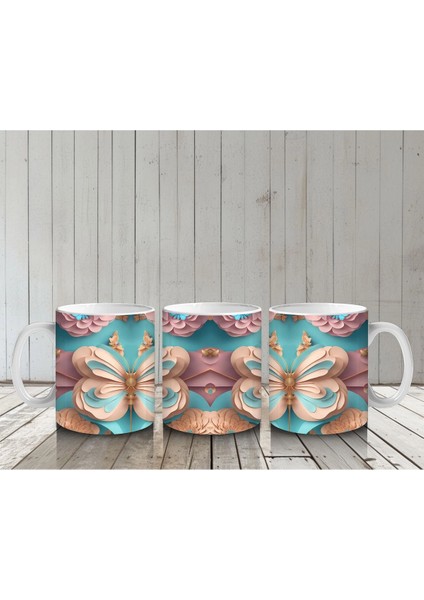 Pastel Renkli Zarif Kelebekler – Baskılı Kahve Kupası