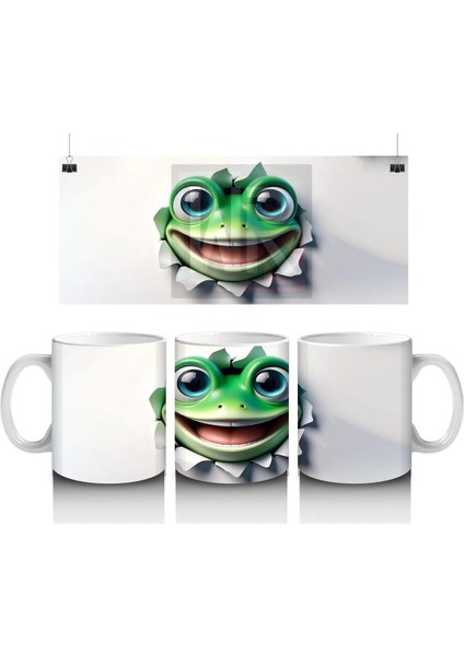 Çatlak Arasından Bakan Neşeli Kurbağa – Baskılı Kahve Kupası