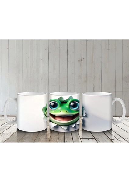 Çatlak Arasından Bakan Neşeli Kurbağa – Baskılı Kahve Kupası