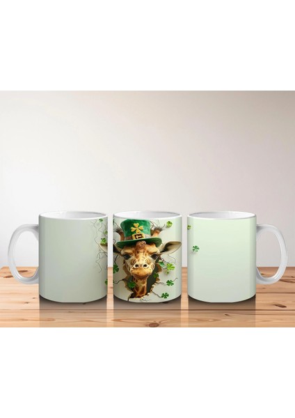 Yonca Yapraklarıyla Süslenmiş Şapkalı Zürafa – Baskılı Kahve Kupası indirimleri
