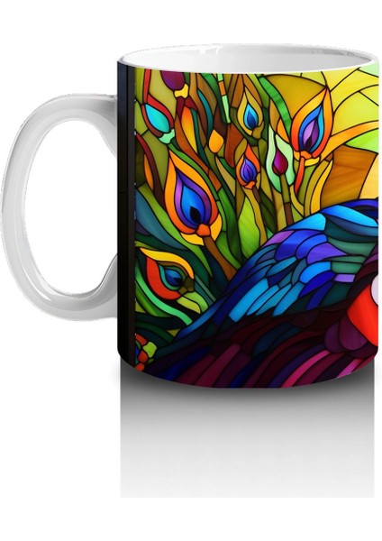 Canlı Renkli Tüyleriyle Mozaik Tavus Kuşu – Baskılı Kahve Kupası fiyatları