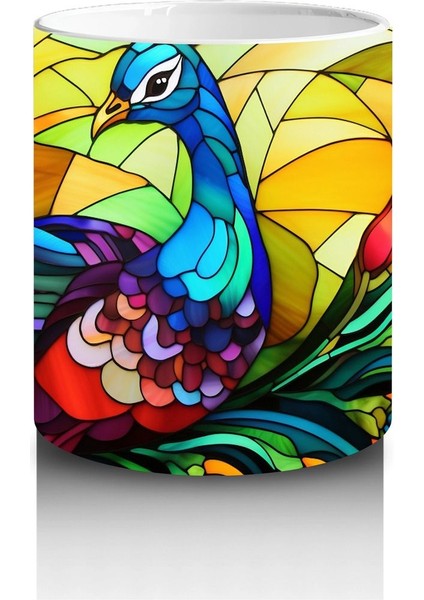 Canlı Renkli Tüyleriyle Mozaik Tavus Kuşu – Baskılı Kahve Kupası modelleri