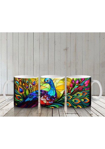 Canlı Renkli Tüyleriyle Mozaik Tavus Kuşu – Baskılı Kahve Kupası