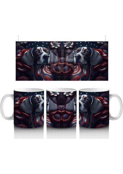 Kırmızı Gotik Kalpli Desenlerle Basset Hound Kupa Bardak